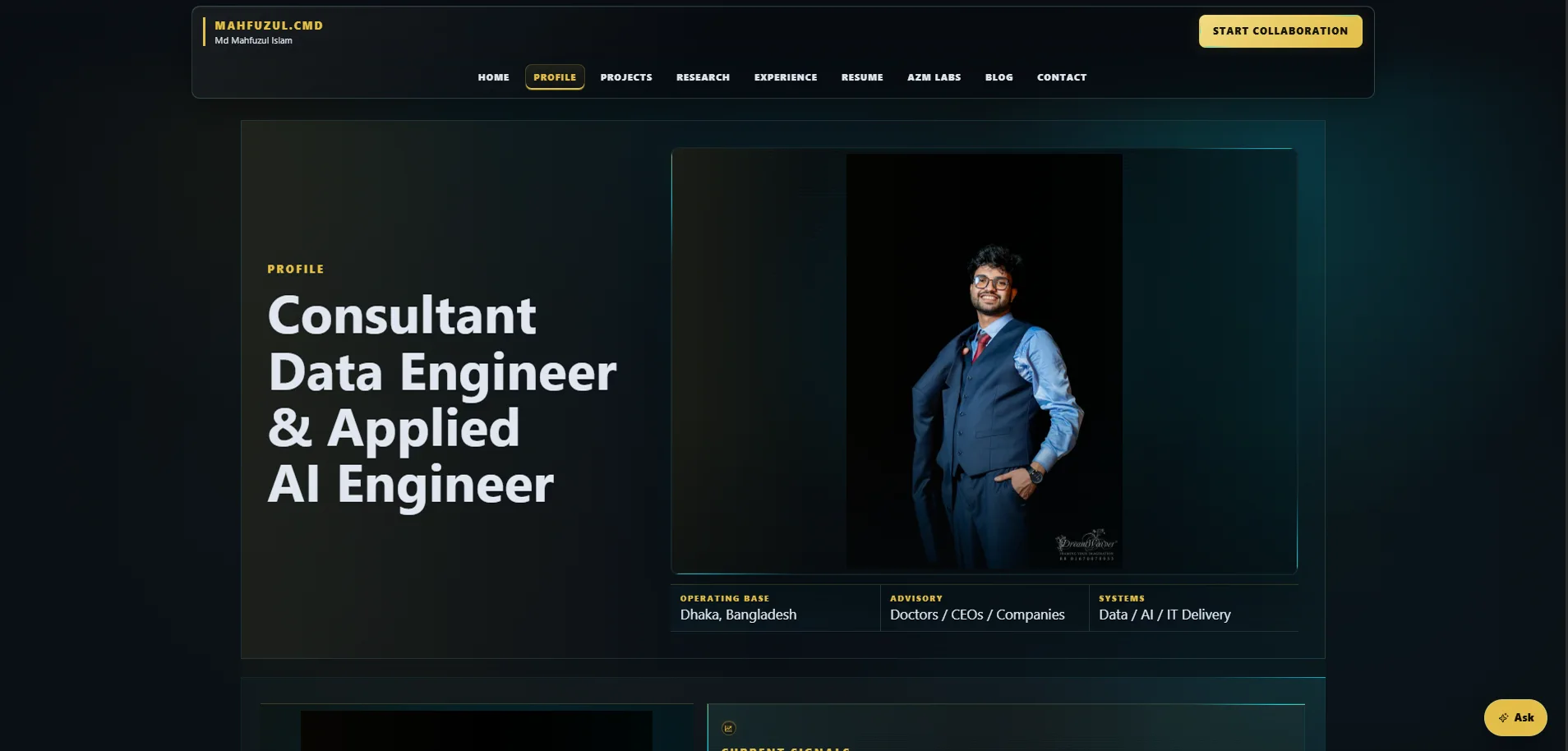 CEO AZM Labs Portfolio responsive screen 2