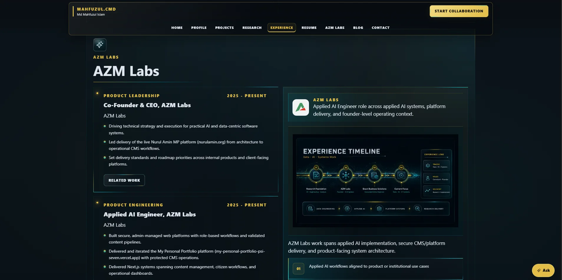 CEO AZM Labs Portfolio responsive screen 6