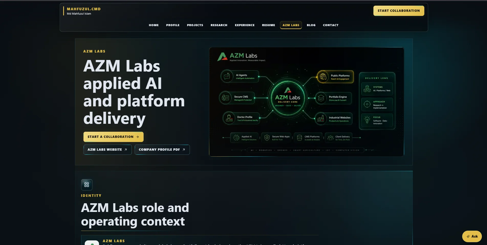 CEO AZM Labs Portfolio responsive screen 7