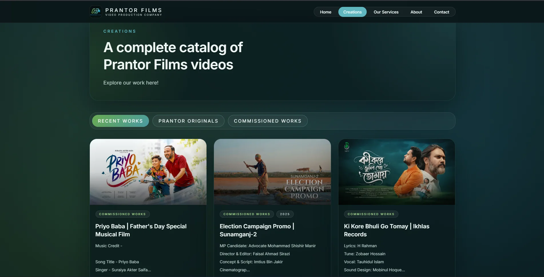 Prantor Films responsive service page