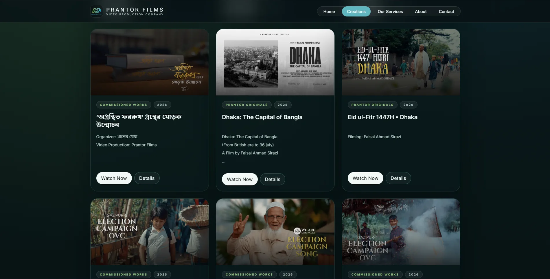 Prantor Films responsive work page