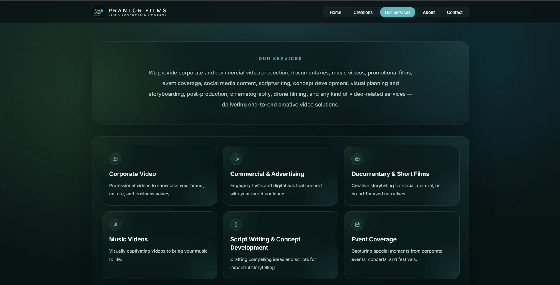 Prantor Films responsive project detail page