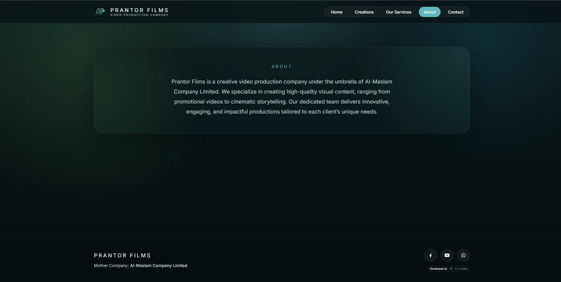Prantor Films responsive studio page